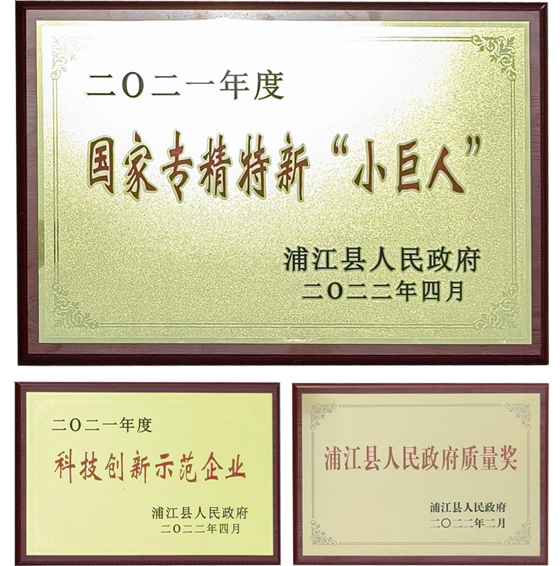 科技創新示範企業、浦江縣人民政府質量獎和國家專精特新“小巨人”